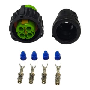 KIT CONECTOR 4 VIAS FEMEA REPARO INJEÇÃO ELETRONICA (VERDE) CAPA 180°