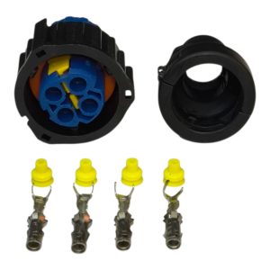 KIT CONECTOR 4 VIAS FEMEA REPARO INJEÇÃO ELETRONICA ( AZUL TRAVA AMARELA ) CAPA 180°